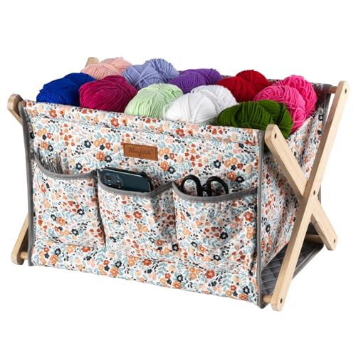 Image of Hanfetch Yarn Caddy Large Size Yarn Storage Organizer for Yarn Skeins-Organizer for Crochet Hooks Knitting Needles Other Accessories