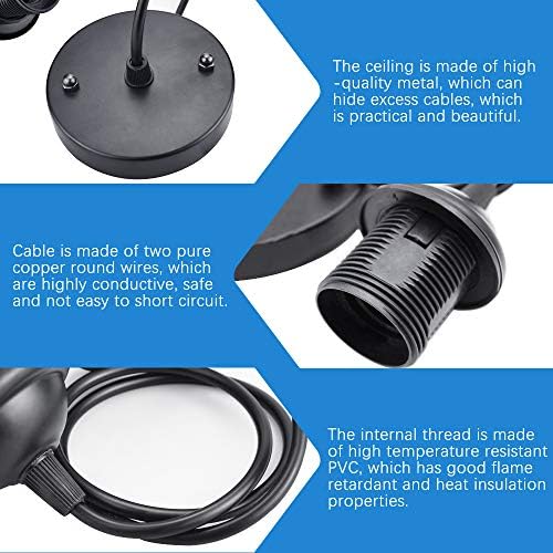 EMAGEREN 2 Pack Black Pendant Light Fitting E27 Ceiling Rose Pendant Vintage Pendant Lamp Holder Suspension Flex Ceiling Light Pendant Fitting Kit with 1Meter Cable for Screw-Type Bulb Light