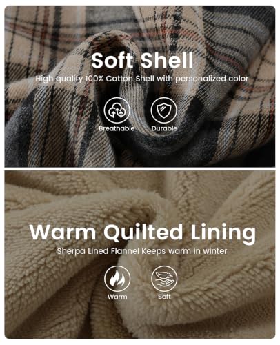Image of Men's Cotton Plaid Shirt Jacket Fleece Flannel Sherpa Button Down