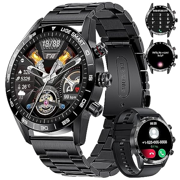LIGE Reloj Inteligente Hombre con Llamadas y Asistente Voz 1.32''HD Smartwatch con 2 Correas, Música Pulsómetro SpO2 Monitor Sueño 20 Modos Deportes Notificaciones Inteligentes para Android iOS