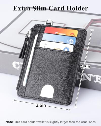 Teskyer Slim Card Holder Wallet with Zip Pocket, RFID Blocking, Total 9 Compartments Large Capacity, 3.5" x 4.7" (Slight Larger Than Usual), Faux Leather - Black2