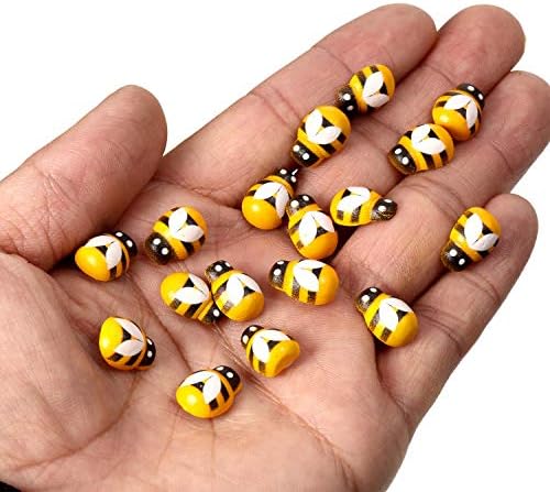 300 Packs Wooden Bee Embellishments Tiny Painted Bee Flatback Self-Adhesive Wood Bumble Bees for DIY Craft Scrapbooking Decor