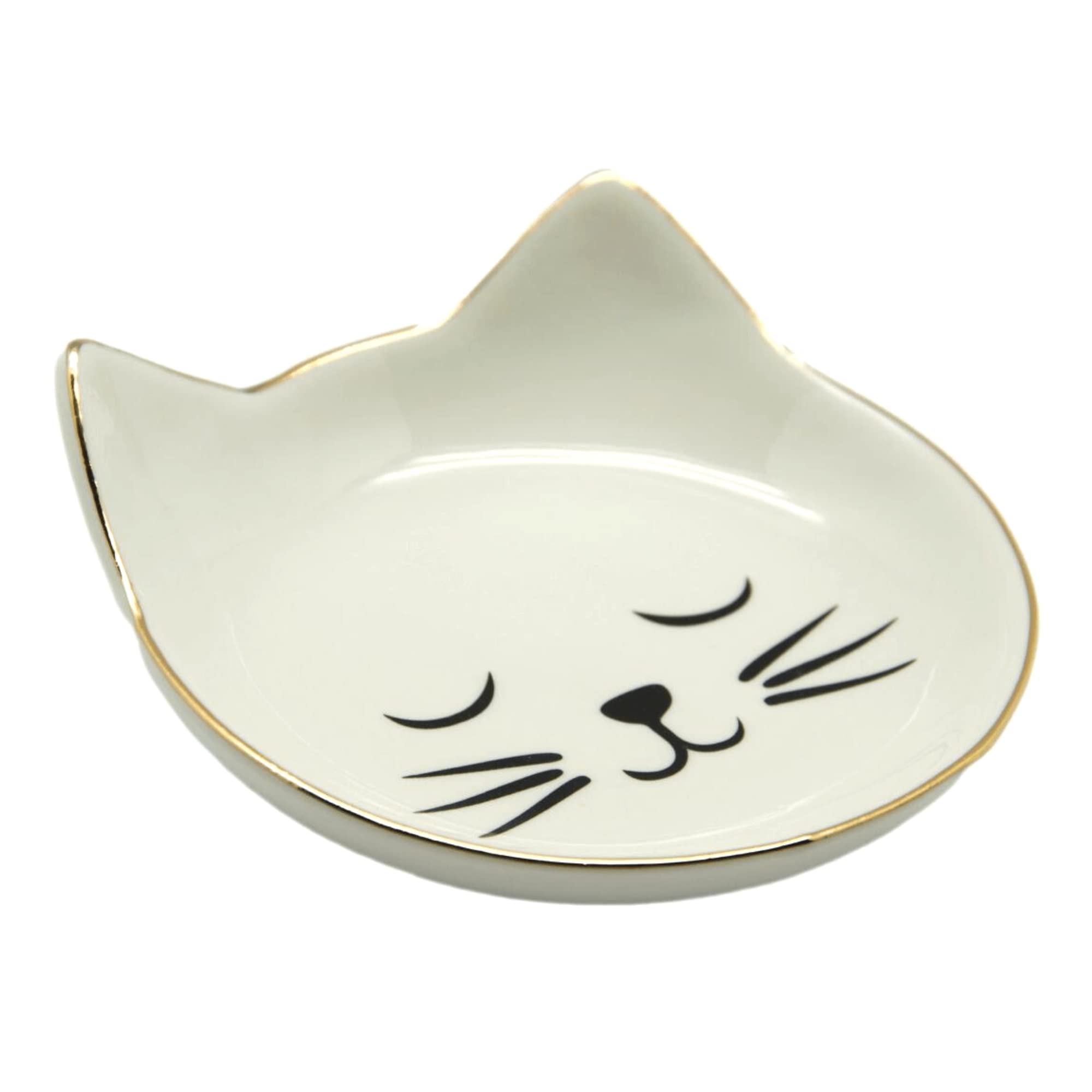 Fabulous Felines Women's White Cat Face Trinket Dish, Cute Kitten Head Jewellery Tray, Trinket Dish For Loose Change, For Cat Lovers, Gift For Her Girls