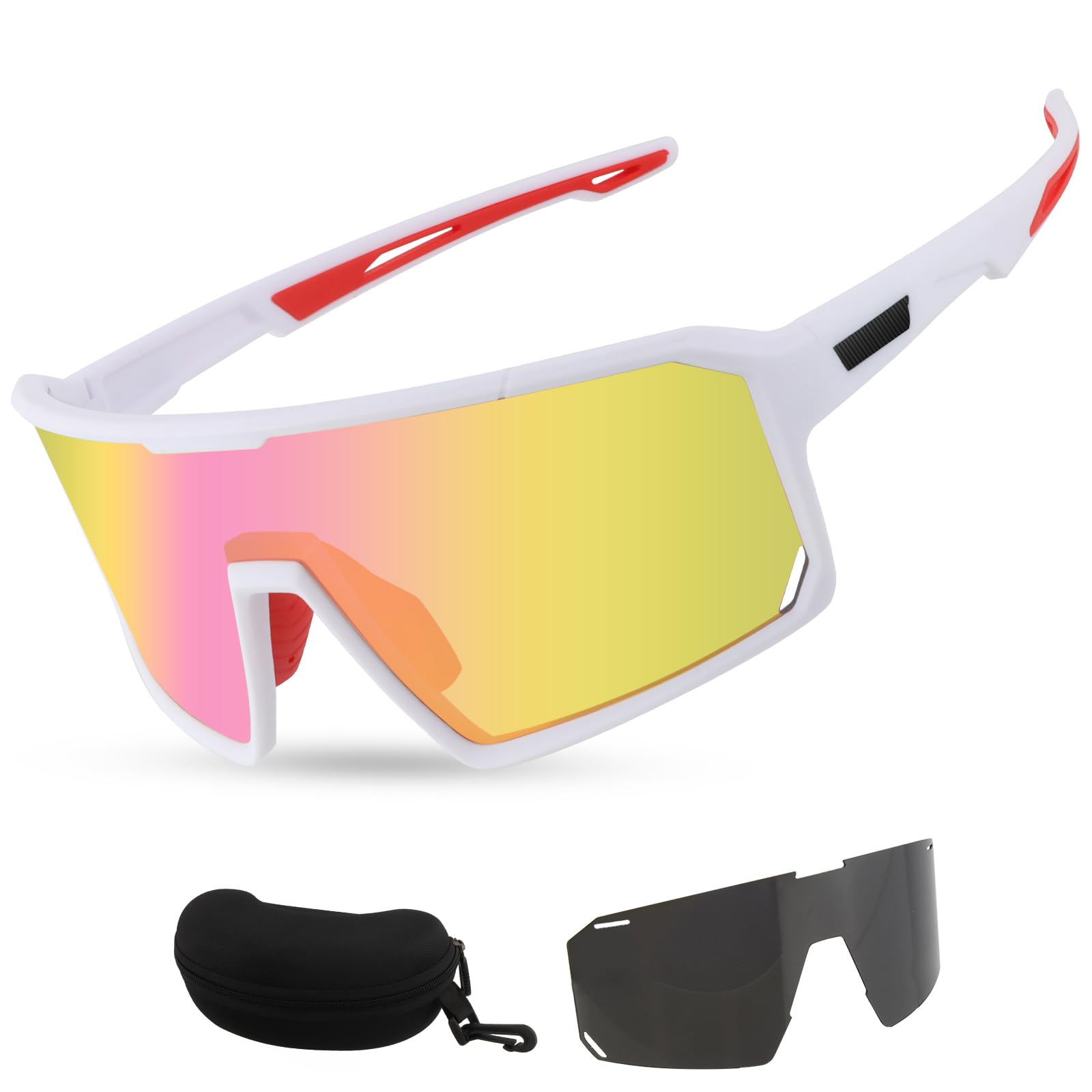 Gafas de Ciclismo Polarizadas, UV400 Gafas de Sol Deportivas con 2 Lentes TR90 para Hombres Mujeres Senderismo