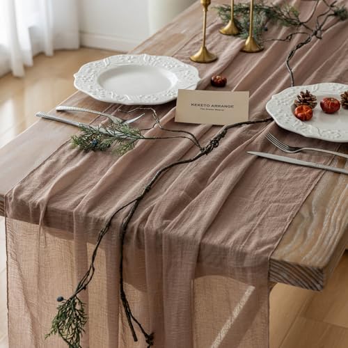 Keketoarrange Cheesecloth Table Runner Nude Gauze Rustic Boho Coffee Cheese Cloth 120 Inch 10 FT for Wedding Baby Shower Bridal Shower Birthday Party Long Sheer Farmhouse Home Decorations - 2