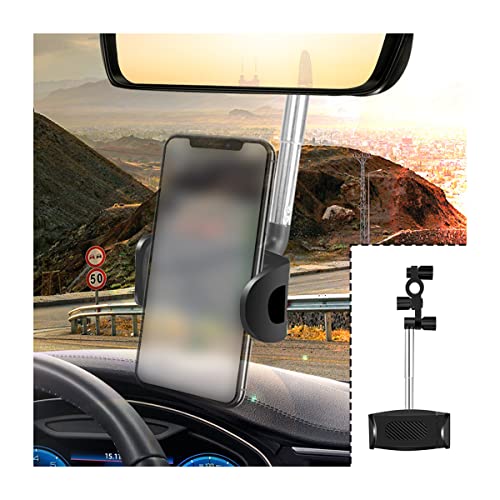 zipelo Car Phone Holder, 360° Rotatable Automobile Rearview Mirror Cell Phone Bracket, Retractable Universal Phone GPS Mount, Anti-Shake Handsfree Stand Compatible with iPhone Android (Black)