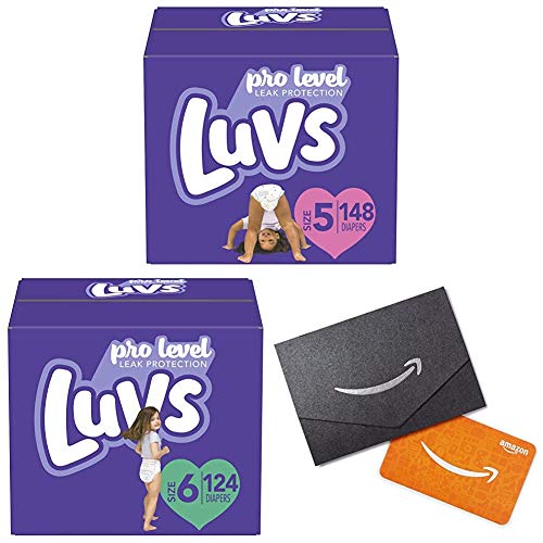 Luvs Diapers Size 5, 148 Count - Luvs Triple Leakguards Disposable Baby Diapers with Diapers Size 6, 124 Count and Amazon.com Gift Card in a Mini Envelope