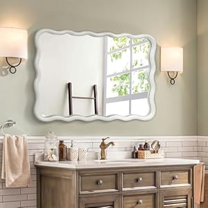 White Wavy Mirror Solid Wood- Squiggly Mirror Vanity Mirror Wall Decor Modern Mirror Wall Decor for Bathroom, Bedroom, Living Room, Dining Room, Cloakroom, Entryway White Wavy Mirror Solid Wood Squiggly Mirror Vanity Mirror Wall Decor Modern Mirror Wall Decor for Bathroom Bedroom Living Room Dining Room Cloakroom Entryway