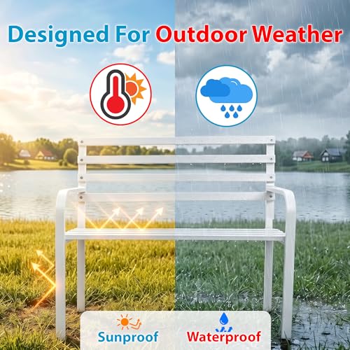 Image of BRISHI 2 Seater Metal Garden Bench for Indoor & Outdoor Park /Patio /Living Room /Terrace /Balcony (White)