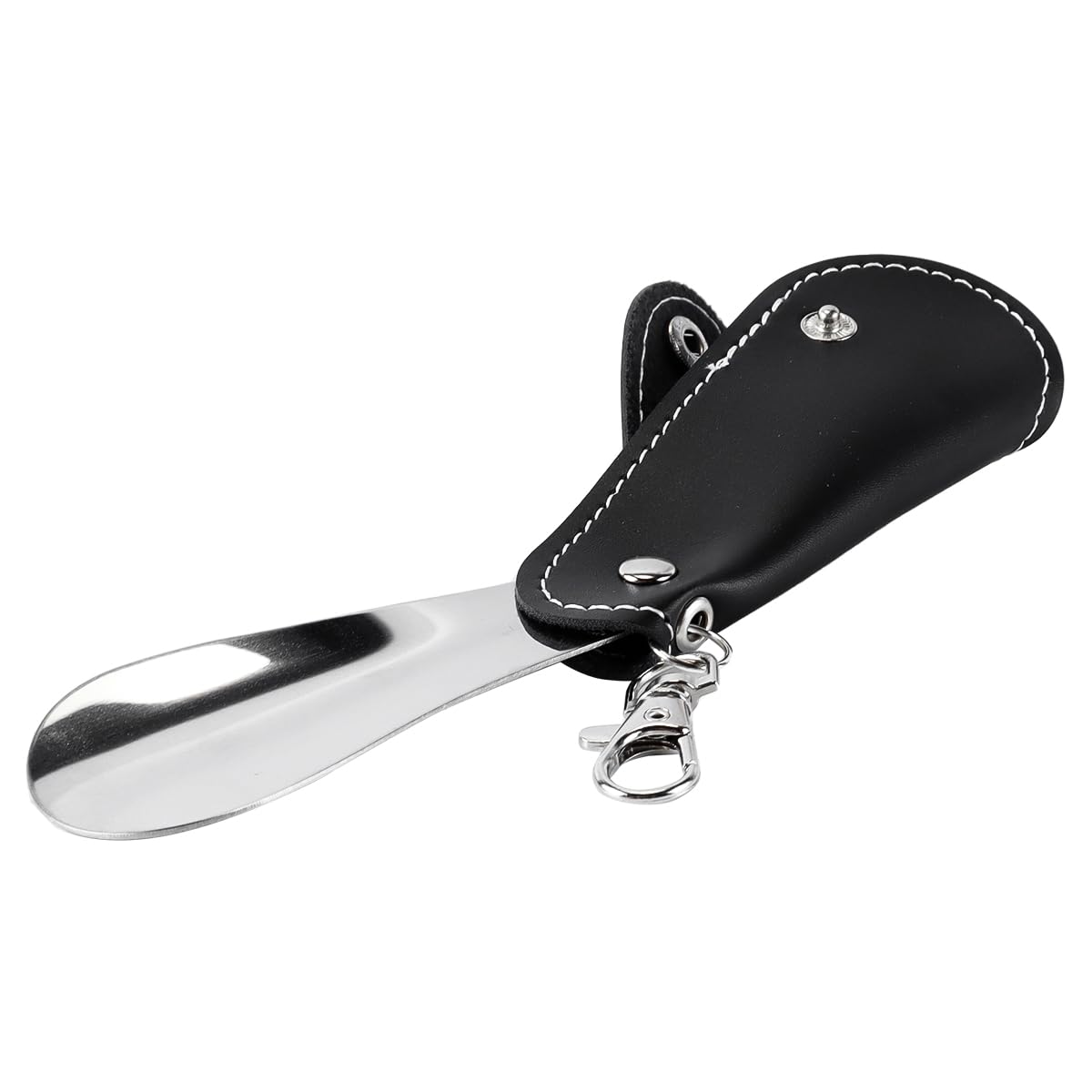 Ausi Mini łyżka do butów z metalu, 11,2 cm, krótka łyżka do butów z metalu, wytrzymała na podróż i kemping (czarna)