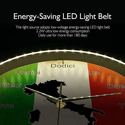Jswdwsx Clock Italian Language Smart Wall Clock Italy Flag With Map Patriotic Sound Activated Night Light Silent Quartz Clock Home Decor 12In #TOP6