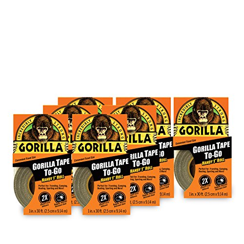 Gorilla Tape, Black Duct Tape To-Go, 1" x 10 yd, Black, (Pack of 7)