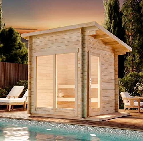 FinnTherm Gartensauna Außensauna Saunahaus Lizzy XS mit Fußboden mit 2 Sitzbänke aus Fichten-Holz Wandstärke 40 mm Cover