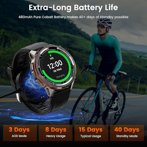 Image of AMAZTIM GPS Smart Watch for Men, 6 Satellite Positioning, Compass, Stainless Steel Body, 50M Waterproof, 470mAh Extra-Large Battery, Answer /Make Call, 1.43 inch AMOLED Screen, Compatible for Android iOS