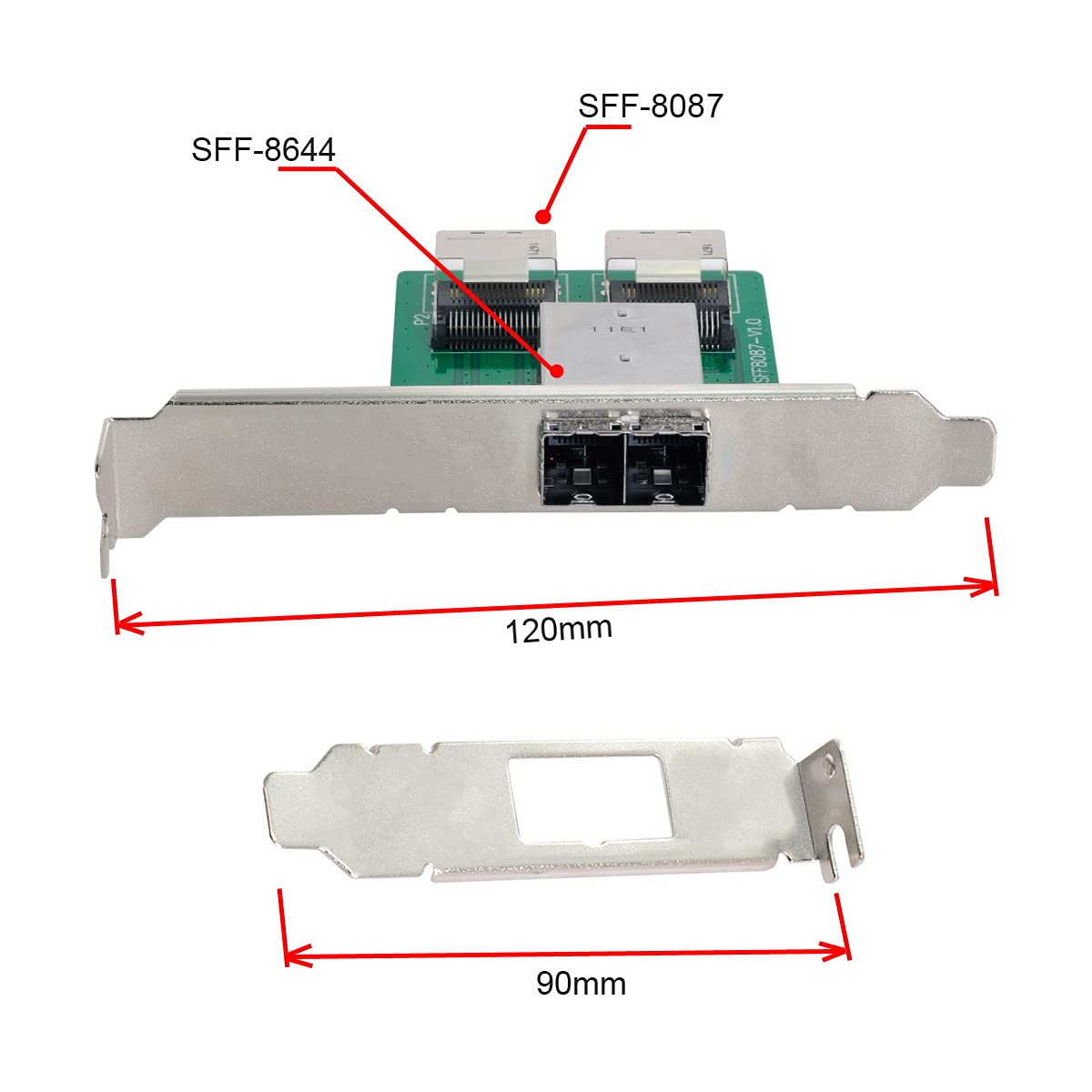 Cablecc Mini SAS HD SFF-8644 de puertos duales a Mini SAS SFF-8087 PCBA adaptador hembra con soporte de perfil bajo