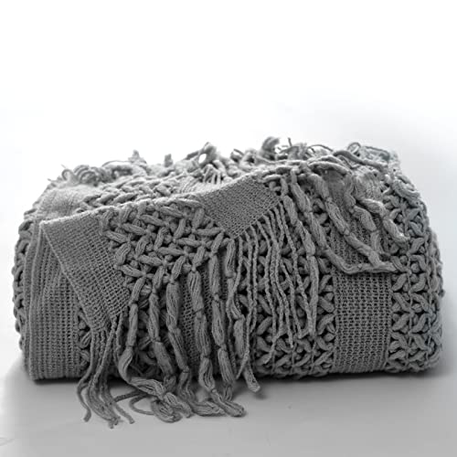 Jinchan Chunky Cable Knit Throw Blanket For Couch 50"X60" Lightweight Soft Cozy Throw Blanket With Tassels Grey Decorative Throws For Modern Farmhouse Living Room Bedroom Accent Throw For Gifts #TOP5