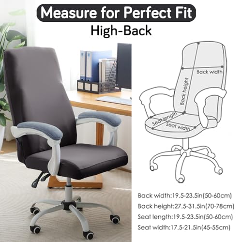 Image of HOKIPO Office Chair Cover for Executive Chair (High-Back) - 140 GSM Stretchable Fabric - Anti-Slip & Washable - Fits Tall & Big Office Chairs, Graphite Grey (AR-6204-DGRY)