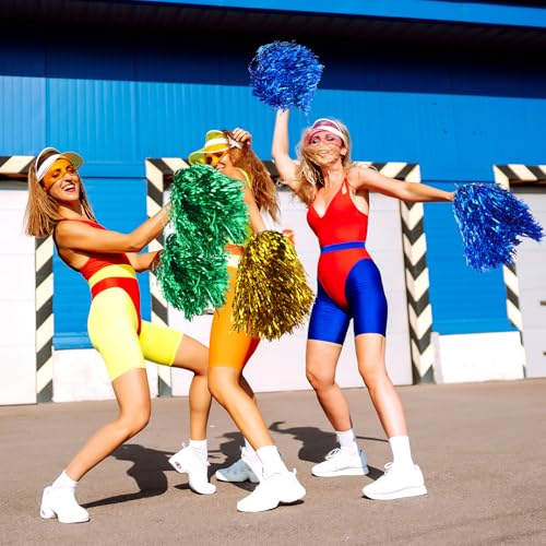 Knitgrip 36 Pcs 10 Inch Cheerleading Pom Poms Bulk and 7 Inch Large Cheerleading Hair Bow for Girl Cheer Pompoms Accessories for Sport Events Dance Party Basketball Football Team(Multicolor)