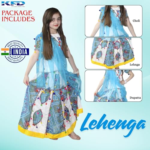 Image of Kaku Fancy Dresses Traditional Radha Costume for Girls - Red & Yellow Lehenga Choli with Dupatta | Indian Mythological Fancy Dress for Janmashtami - 14-17 Years