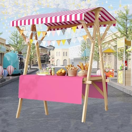 Carrito Puesto de Vendedor Carrito Rosa para Puestos de Mercado, Carrito de Comida Plegable para Perritos Calientes, Paletas, Dulces y Paletas, Quiosco de Madera para Comercios Callejeros y Eventos.(W