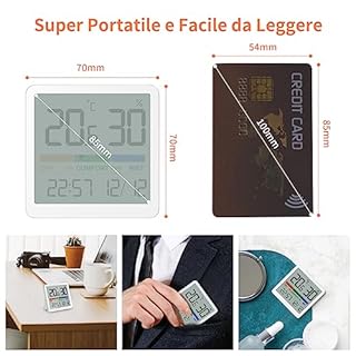 NOKLEAD Termometro Igrometro Temperatura Umidità Monitor Sensore Interno Mini LCD Digitale Misuratore con Livello di Comfort Orologio Data Interruttore ℃/℉ 12/24Hr per Casa Calibrazione,2 Pezzi