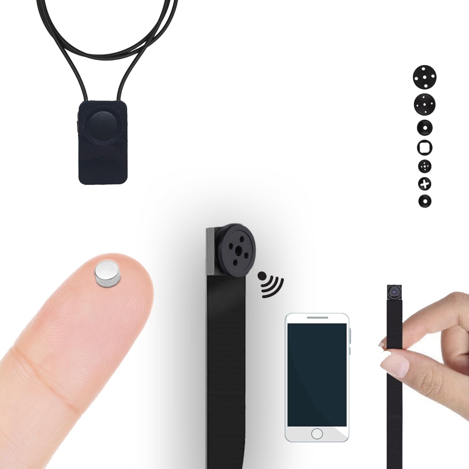 Auricolare invisibile V5 + fotocamera pulsante spia WiFi Nano Imán Nero