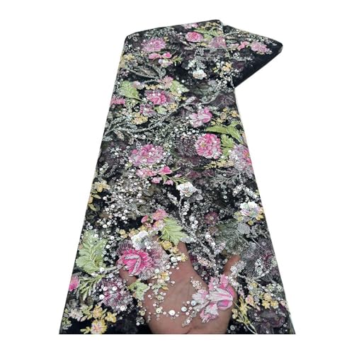 Tissu à paillettes anti-effilochage 5 yards broderie perles pour robe mariage