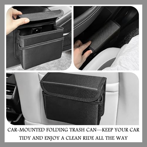 Image of Upgraded Magnetic Car Trash Can with Lid,Mini Hanging Car Trash Bin with Mesh Pocket & 30PCS Garbage Bag,Collapsible Cars Garbage Can as Cars Storage Organizer for Most Auto