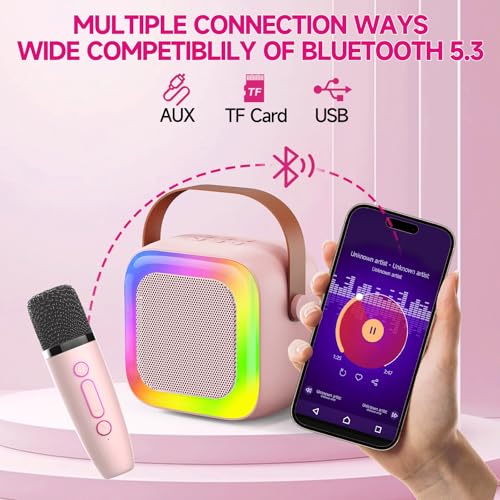 Image of Mini Karaoke Machine for Kids Teen Adults, Kids Karaoke Machine with 2 Wireless Microphones and LED Lights Toys for Christmas Birthday Party, Home, Gifts for 4 5 6 7 8 9 10 11 12+ Years Girls Boys