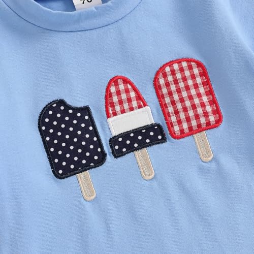 Image of 4th Of July Toddler Boy Outfit Popsicle American Flag T-Shirt and Gingham Plaid Shorts Set Independence Day Clothes