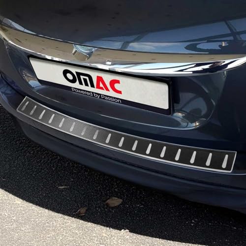OMAC Rear Bumper Sill Cover for Fiat 500X 2016-2024 Carbon Foiled S.Steel Black 1Pcs
