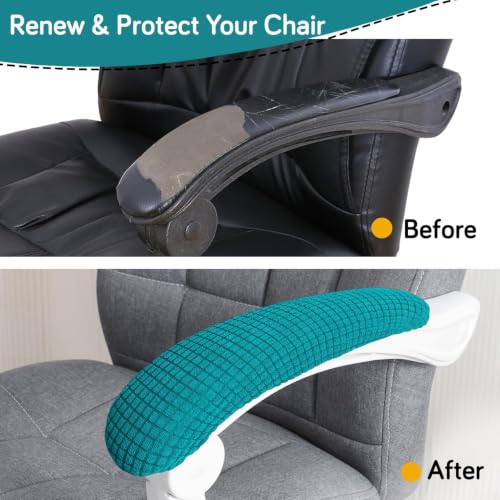 Image of HOKIPO 210gsm Jacquard Water Repellent Armrest Covers for Office Chair (Elastic Style), 1 Pair, Teal (NEW-AR-5931-TEAL)