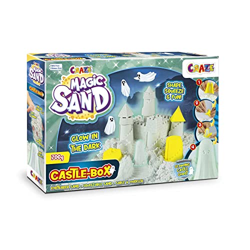 CRAZE MAGIC SAND Sable Magique Château Fluorescent Sable cinétique qui brille dans le noir 700 g Sable à modeler avec accessoires Atelier créatif enfant 29787