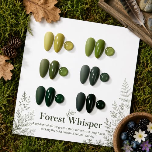 Image of Beetles Green Gel Polish Set - Forest Whisper, 6 Colors Green Gel Nail Polish Set, Soak Off UV Led Summer Nails Art, Long-Lasting Manicure Salon DIY Home Holiday Nails Art