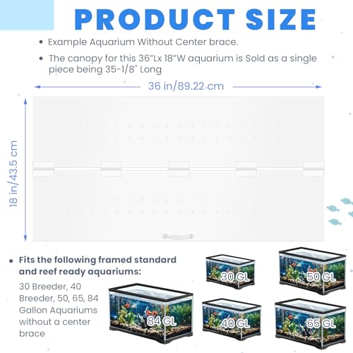 Image of Sieral Aquarium Polycarbonate Canopy Set 35.13 x 17.13 x 0.12 Inch for 50 /65 /84 Gallon Without Center Brace Aquariums Cover Fish Tank Lid with a Hook Knife, Breathable Hole, Handle Clear