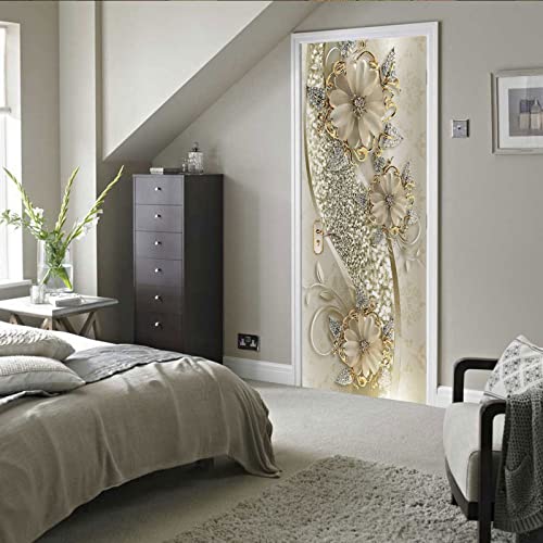 Poster de porte 3D fleurs dorées art moderne de qualité supérieure
