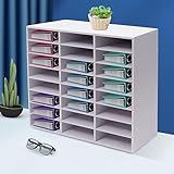 Mail Sorter Organizer, Literature Organizer, Student Mailbox Slot with Removable Shelves, for Desktop Bill Paper, for Classroom Office Home School (24 Compartments, White)