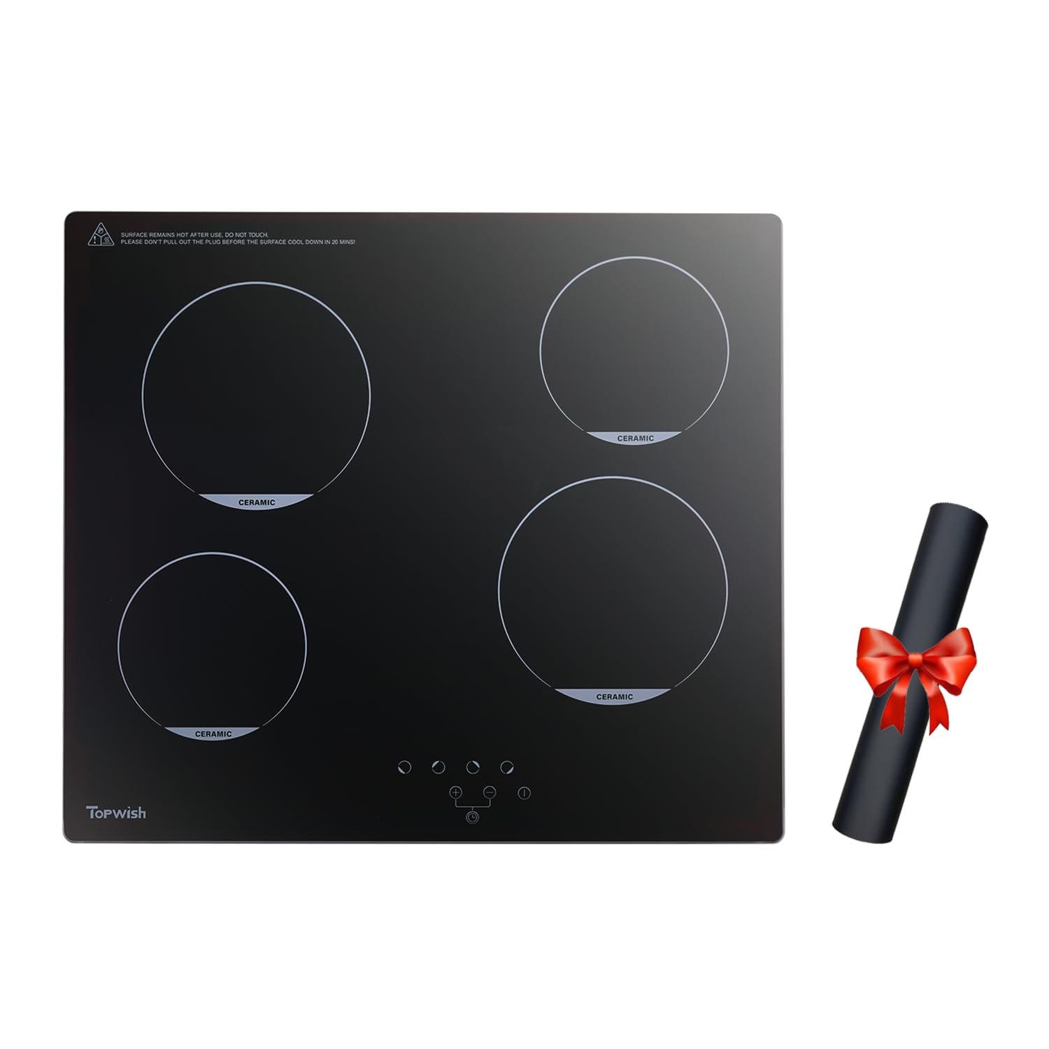 Topwish Piano cottura a induzione, 4 fuochi piano induzione con copertura piano cottura,fornello a induzione, sicurezza bambini, funzione boost,controllo touch,indicatore di calore residuo,timer, 59CM