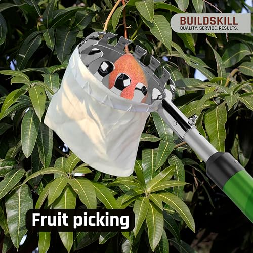 Image of BUILDSKILL 24 Ft Telescopic Coconut Plucker with Pole - Shock Proof | Adjustable Height 8-24 ft | Includes Fruit Picker | Lightweight & Durable Fiber Glass Construction - Easy Assembly