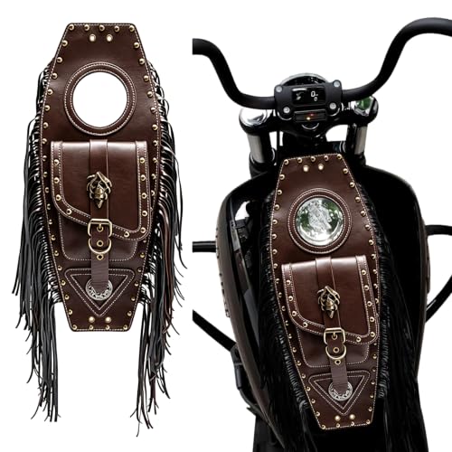 Bolsa de moto compacta de piel sintética marrón con flecos clásicos 2