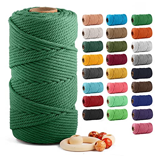 Image of Macrame Cotton Cord 5mm x 100 m, ZUEXT 100% Natural Handmade Colorful 4 Strands Twisted Braided Cotton Rope for Wall Hanging Plant Hangers Gift Wrapping Tapestry DIY Crafts(100m, Emerald Green) | 100% Natural Handmade, 4 Strands Twisted Cotton Rope, For Wall Hanging Plant Hangers Gift Wrapping Tapestry DIY Crafts, 100m