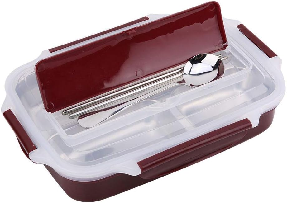 Portable lunch box 4 food compartment camping food box indoor or outdoor lunch box, thermal lunch vent box, insulated food container, silicone sealing ring 304(red)