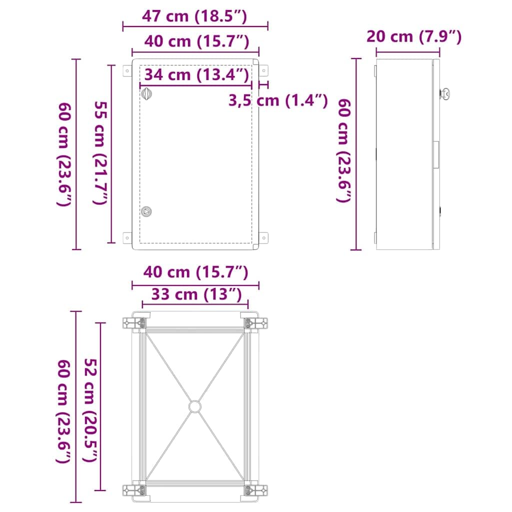 vidaXL Steuerungsschrank Grau 47 x 20 x 50 cm ABS Kunststoff, Moderner Werkstatt-Schrank, robuste Werkzeuglagerung, minimalistischer Organizer für drinnen und draußen, grau