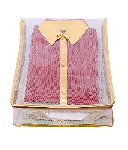 Image of Kuber Industries 3 Piece PVC Shirt Cover Set, Golden