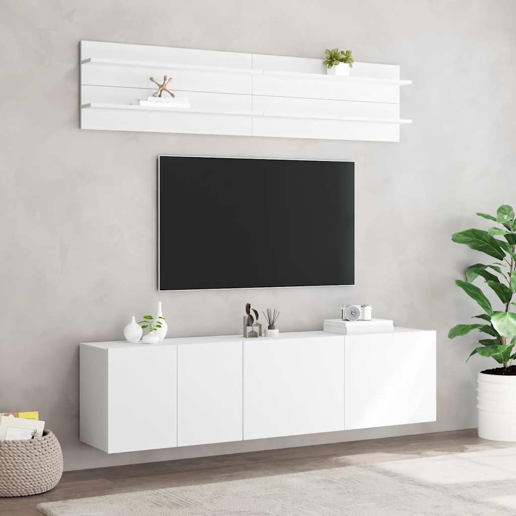 Mobile TV a Muro Bianco in Legno Multistrato 6 pezzi per Soggiorno e Salotto con Supporto, Pensile e Vano Contenitore ideale per Organizzare Decoder, Router, Videogiochi e Accessori
