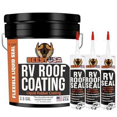 BEEST RV Roof Protection Bundle – 3.5-Gallon White Coating, Non-Leveling Sealant & Heavy-Duty Roof Cleaner | Complete Prep, Seal & Protect Kit for Campers & Trailers