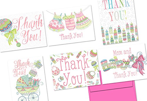 Note Card Cafe Baby Shower Greeting Card Set with Envelopes | 36 Pack | Blank Inside, Glossy Finish | 6 Extra Sprinkles Pink Designs | Bulk Set for Greeting Cards, Occasions, Birthdays