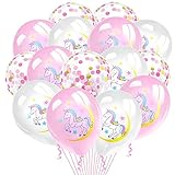 Grier Unicorn Balloons, 15pcs White Pink Latex and Gold Rose Pink Confetti Balloons for Unicorn Birthday Party Baby Shower Unicorn Theme Party Festival Party Decorations
