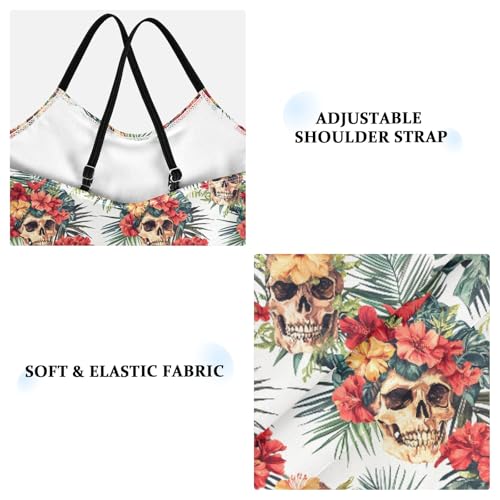 senya Girls Swimsuits One-Piece Swimwear Tie Bathing Suit Beach Summer Round Neck 7-8T Skull Hawaiian Flower Pattern3