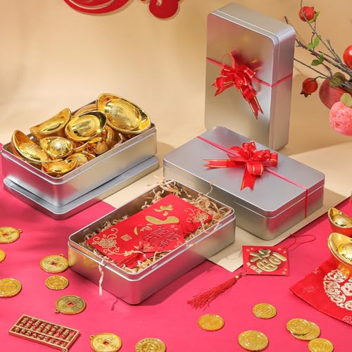Image of Hotop 4 Pack 8.5 by 5.3 by 1.9 Inch Silver Rectangular Empty Tin Box Containers, Gift, Jewelery and Storage Tin Kit, Home Organizer